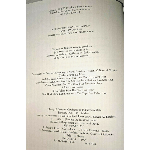 Touring the Backroads of North Carolina's Lower Coast Daniel W. Barefoot 1995" - Picture 6 of 11